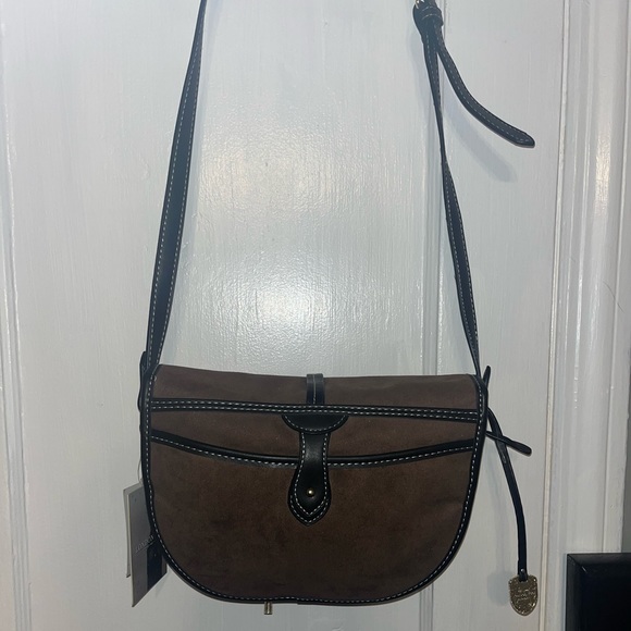 NWT LONDON FOG Mink Suede Crossbody bag - Picture 2 of 5